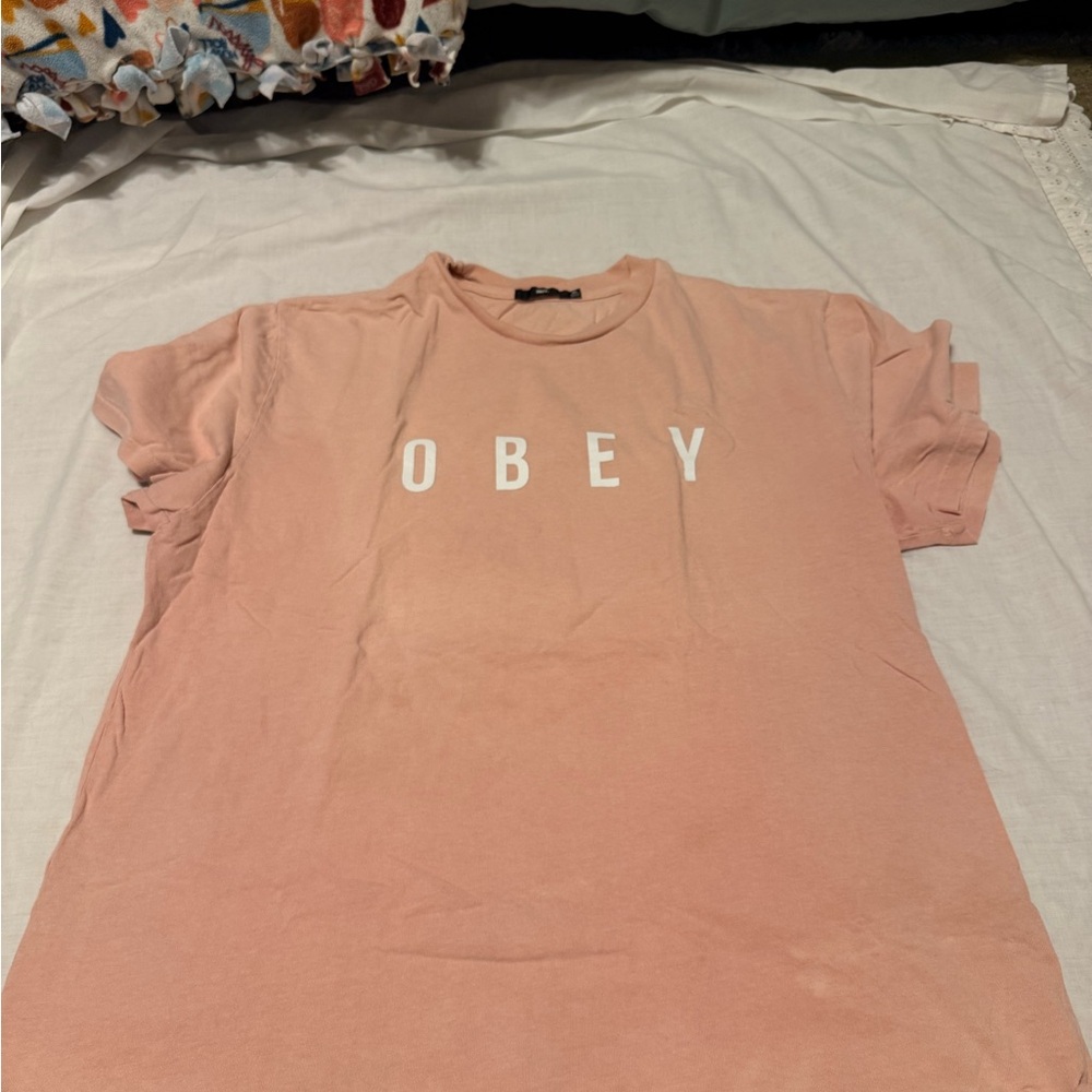 Obey Light Pink Logo Crew Tee